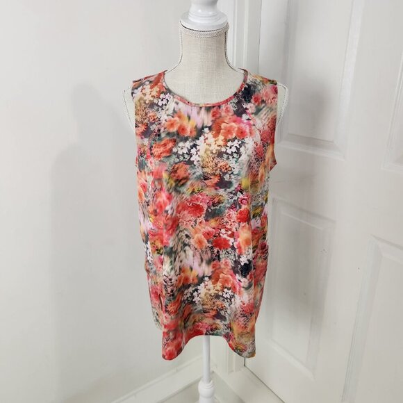 Athleta Top Womens SP Pink Watercolor Zephyr Tank Silky Sleek Side Slits Cooling - Picture 11 of 11